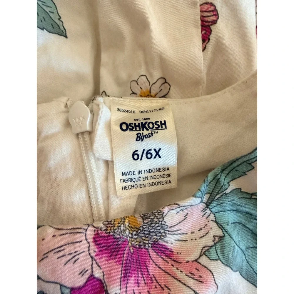 OshKosh B'gosh Little Girls Floral Butterfly Dress Size 6/6X White Pink Green